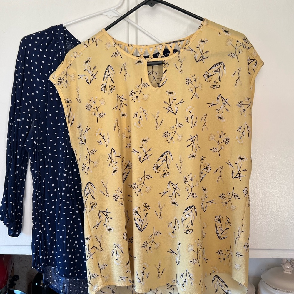 Floral Yellow Women's Top and blue polkadot top